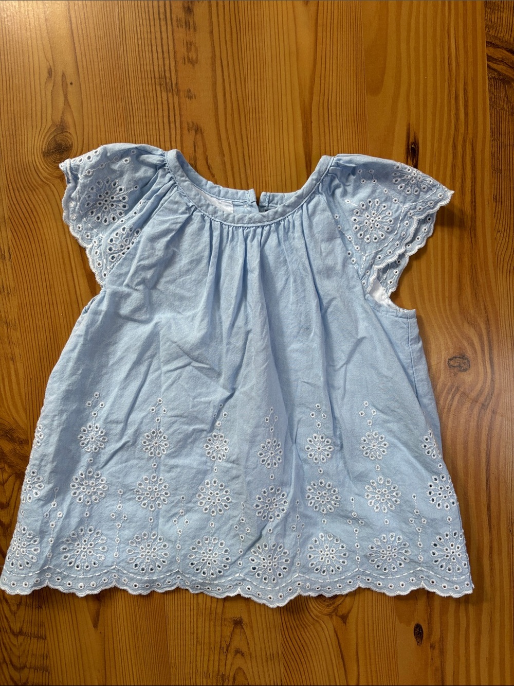 Light Blue Eyelet Flutter Sleeve Top for Girls